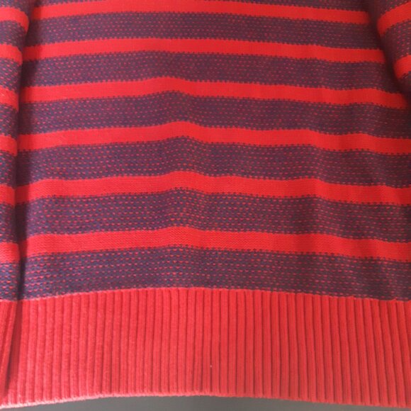 Tommy Hilfiger SZ L Red Full Zip Cotton Mock Turtleneck Cardigan w/ Navy Stripes - Picture 7 of 16